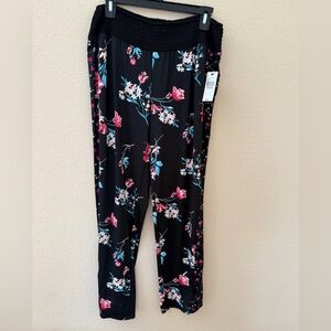Black Floral Lounge Pants - Pink & Teal Flower Print